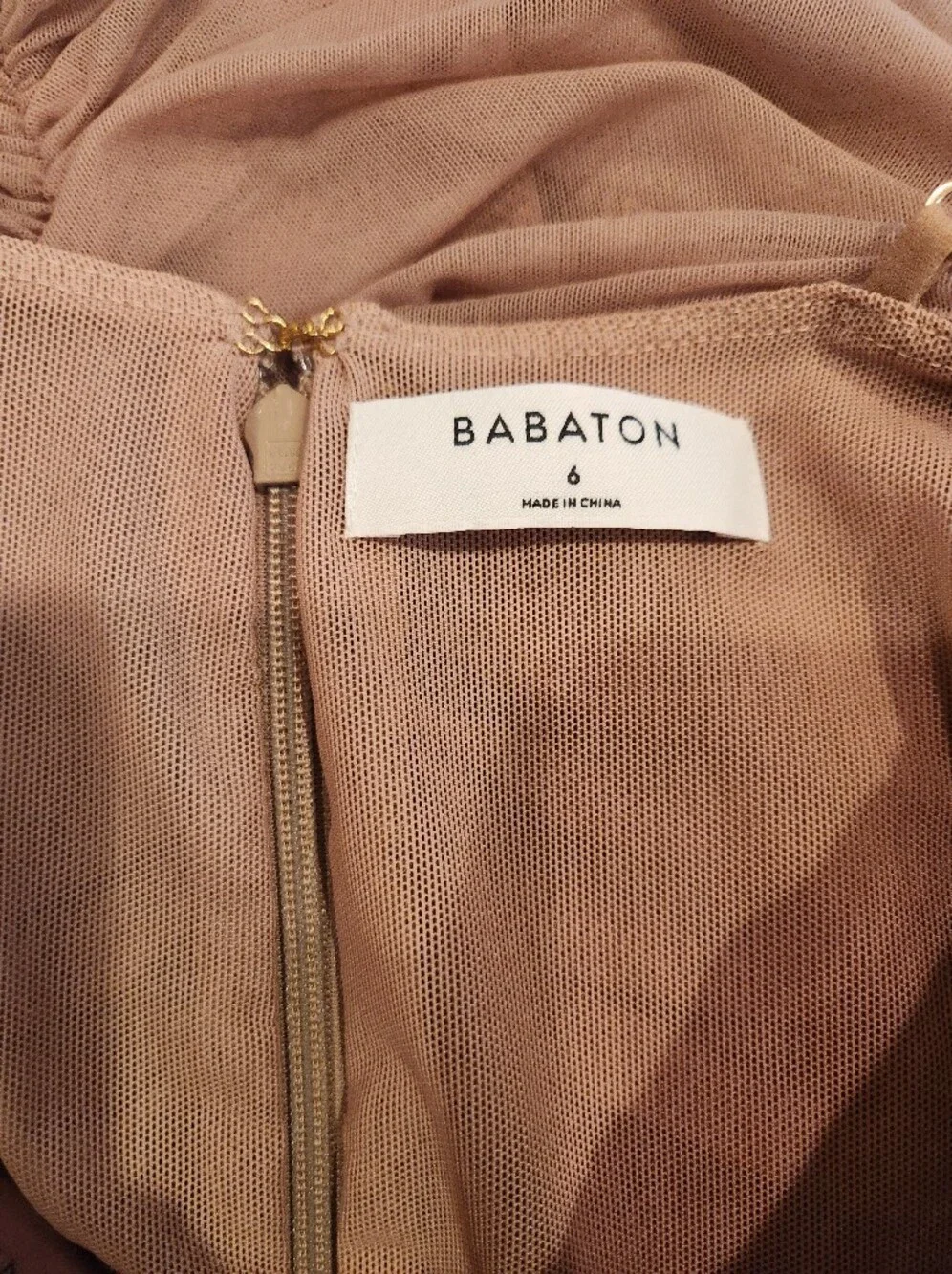 Aritzia Babaton Fabian Luxor Ruched Bodycon Dress Tan/Clay Mask Size 6 Mesh - Picture 10 of 12